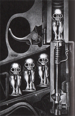 schwarz weiss, Roboter Figuren und Maschine